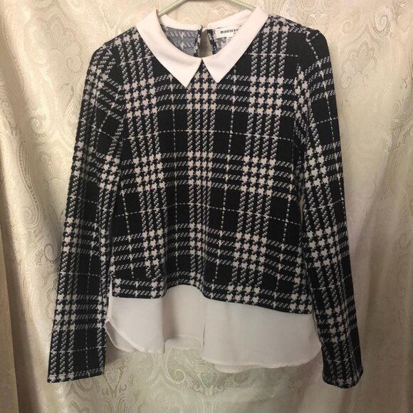 Monteau,  Black & Cream, Long Sleeve, Collared, Sweater Blouse Combo, Sz: Medium - Picture 1 of 7